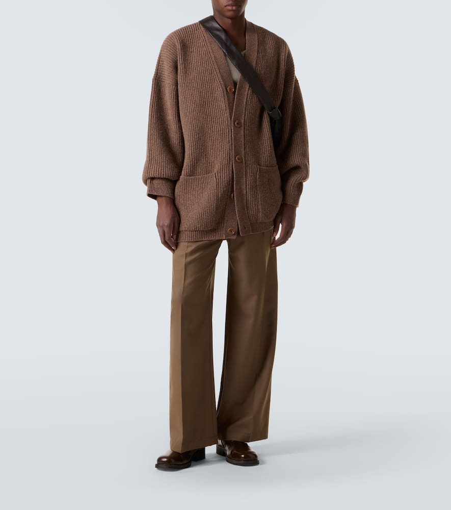 Oversized ribbed-knit wool cardigan