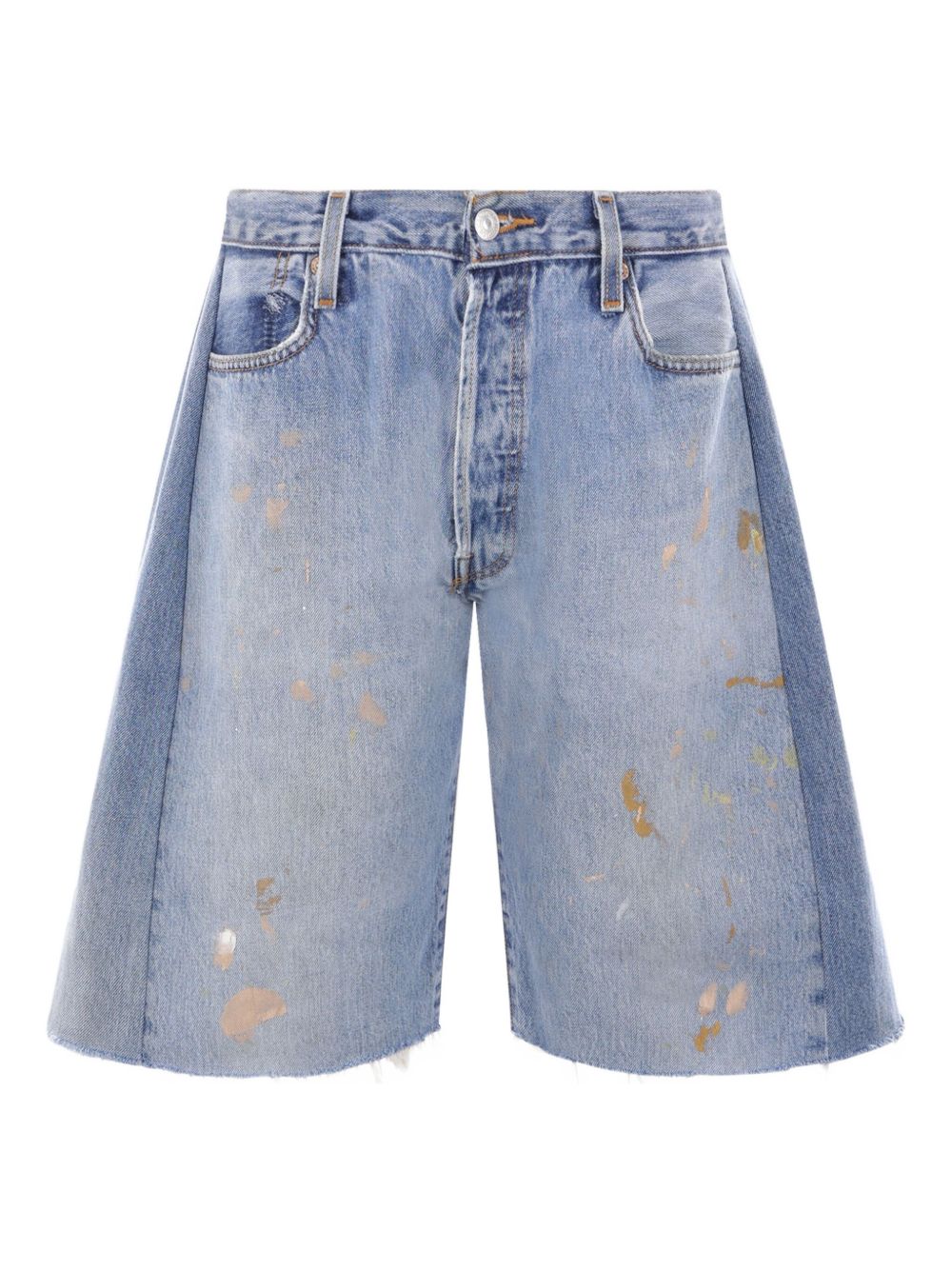 Paint-splatter frayed shorts - Blue