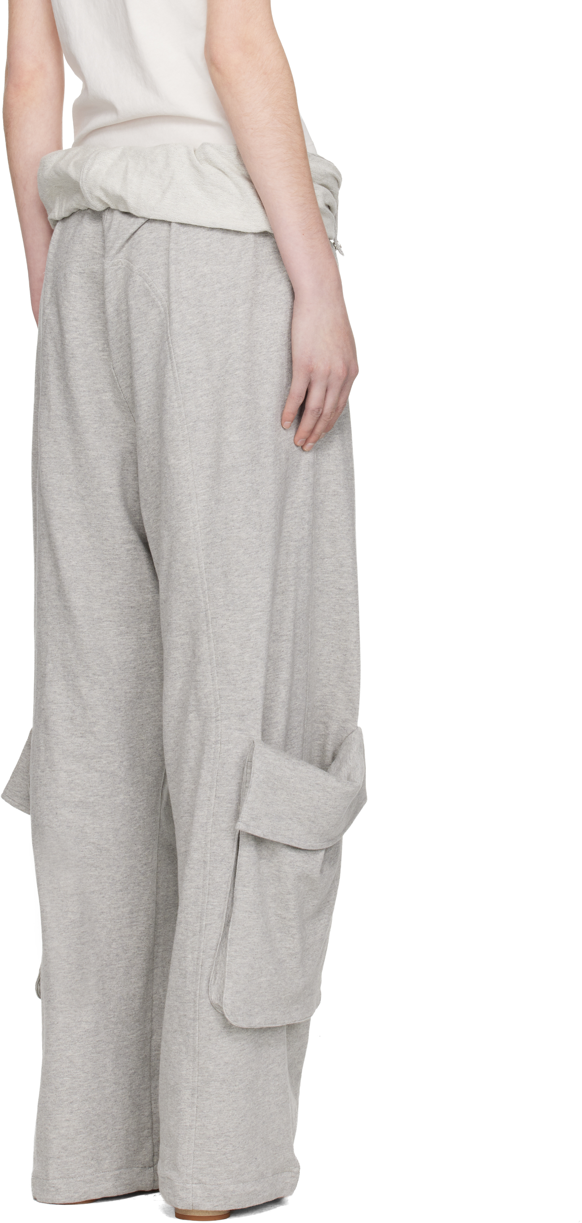 Gray Rolled Waist Sweat Cargo Pants