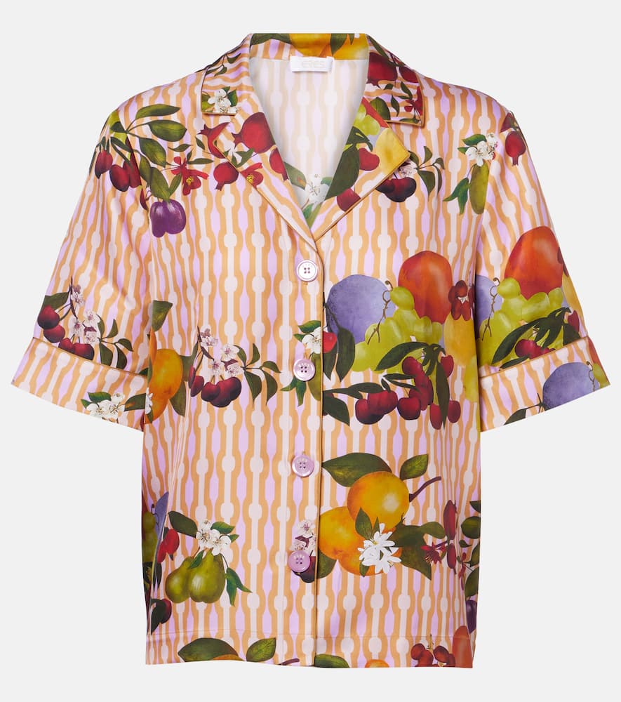 Cherry printed silk twill shirt