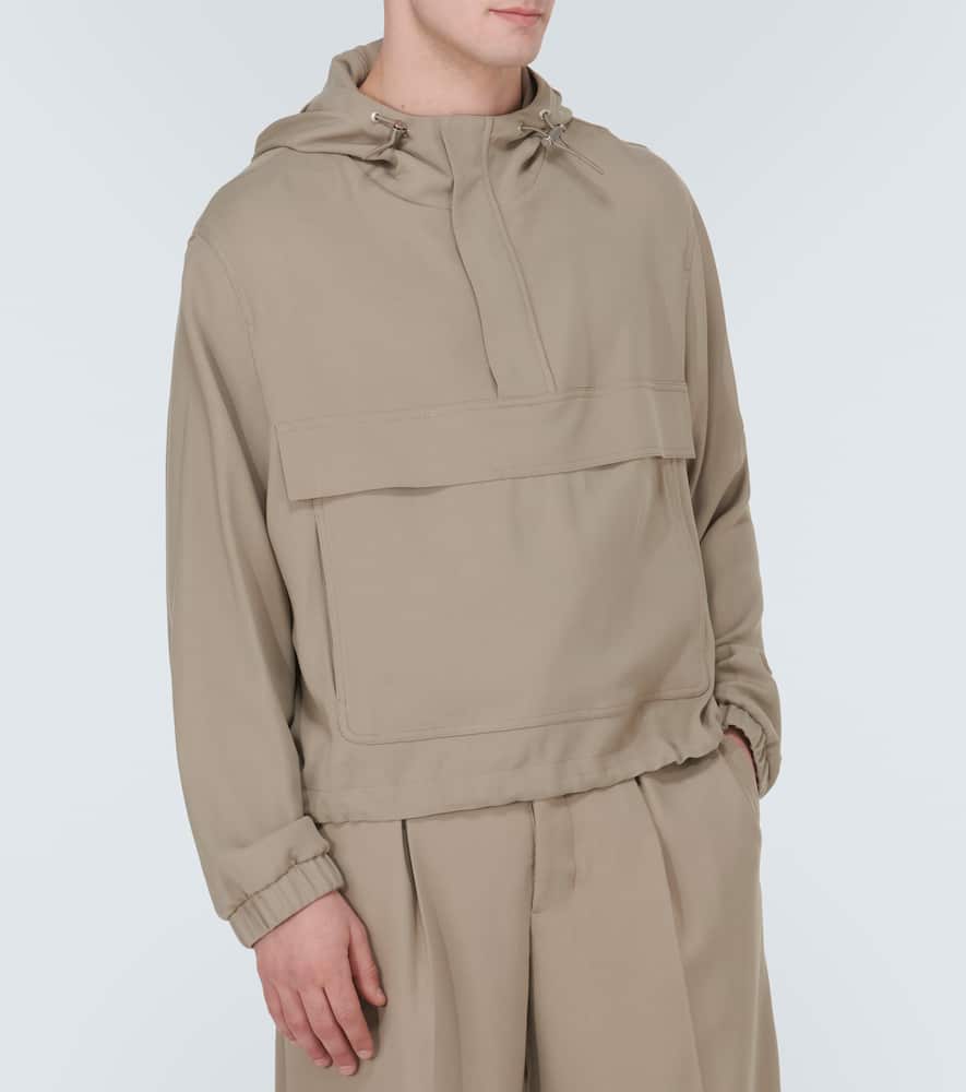 Hooded half-zip twill jacket