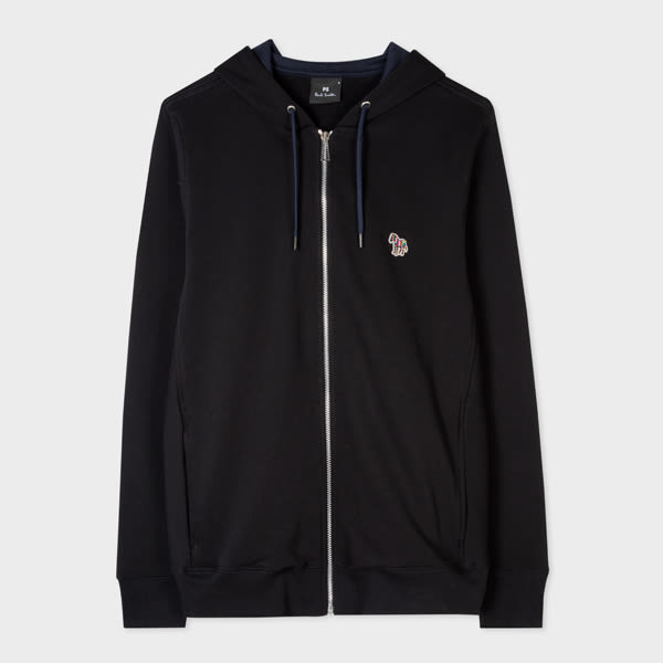 Black Cotton Zip-Front Zebra Logo Hoodie