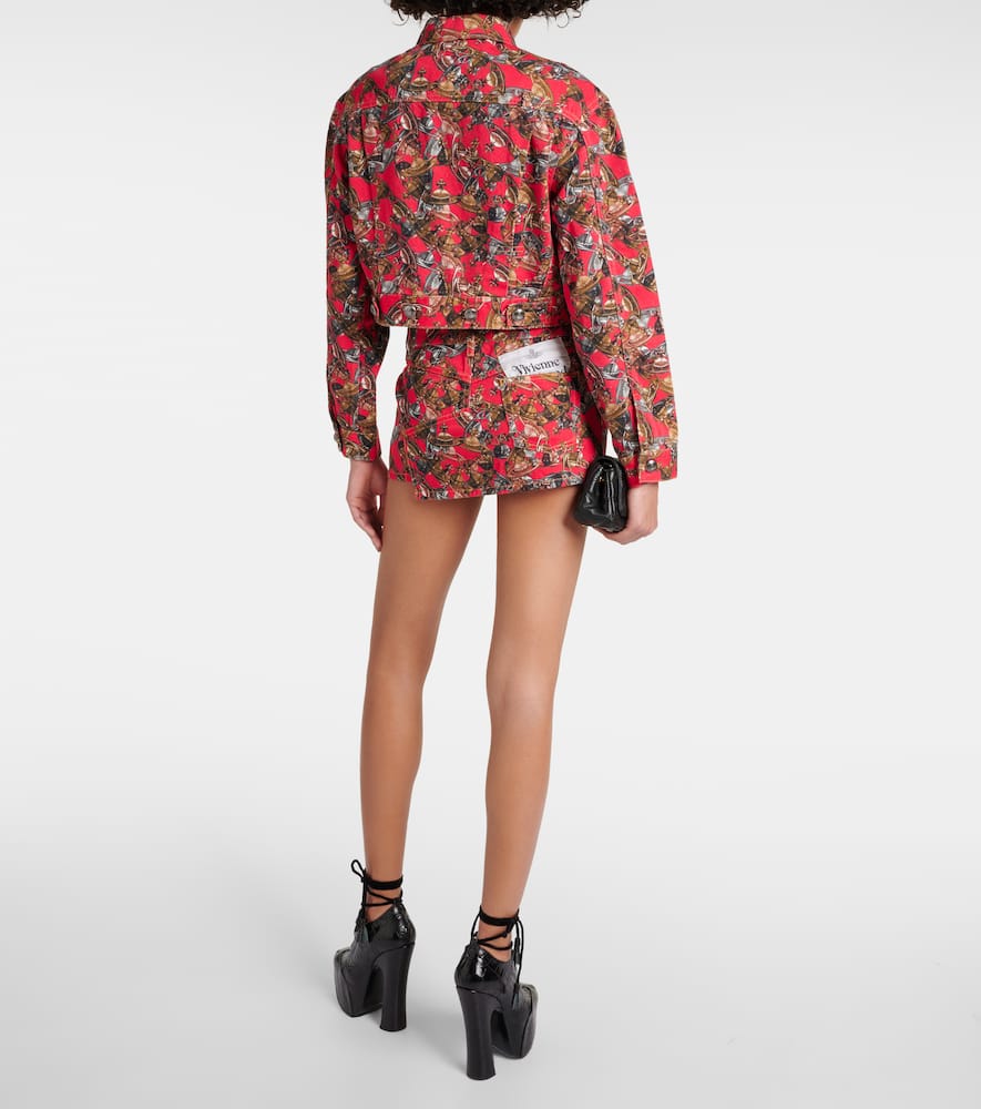 Printed cropped denim jacket