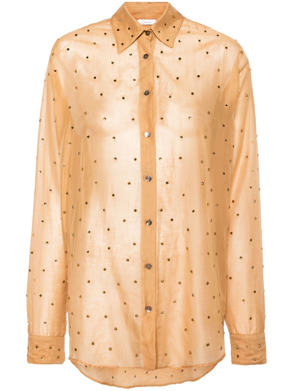Rhinestoned cotton blend shirt - Neutrals