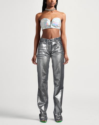Msgm Woman Jeans Silver Size 2 Cotton