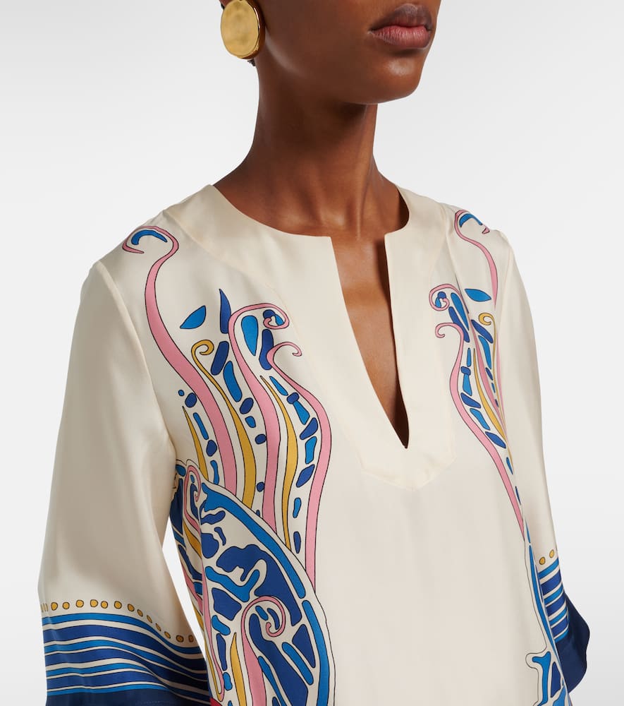 Printed silk satin kaftan