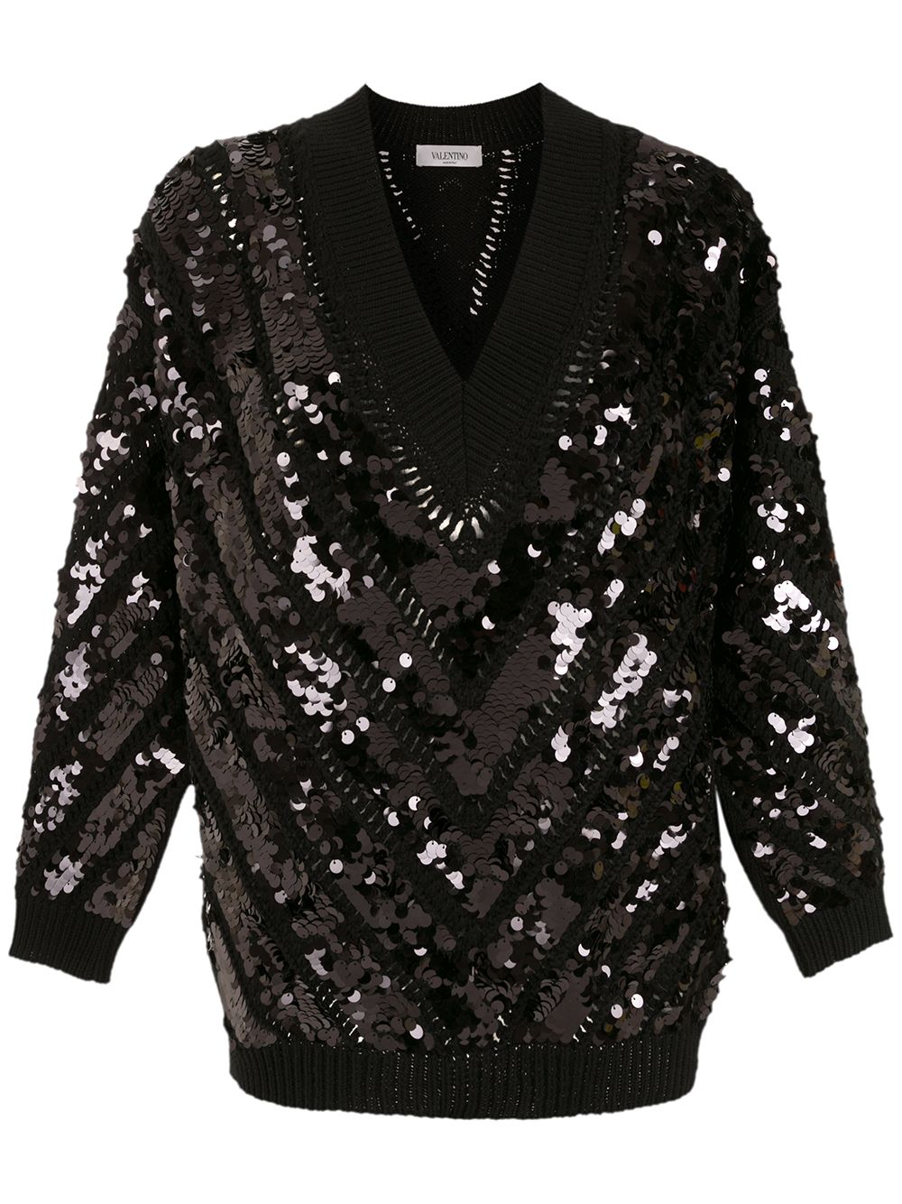 Sequin-embellished V-neck jumper - Black