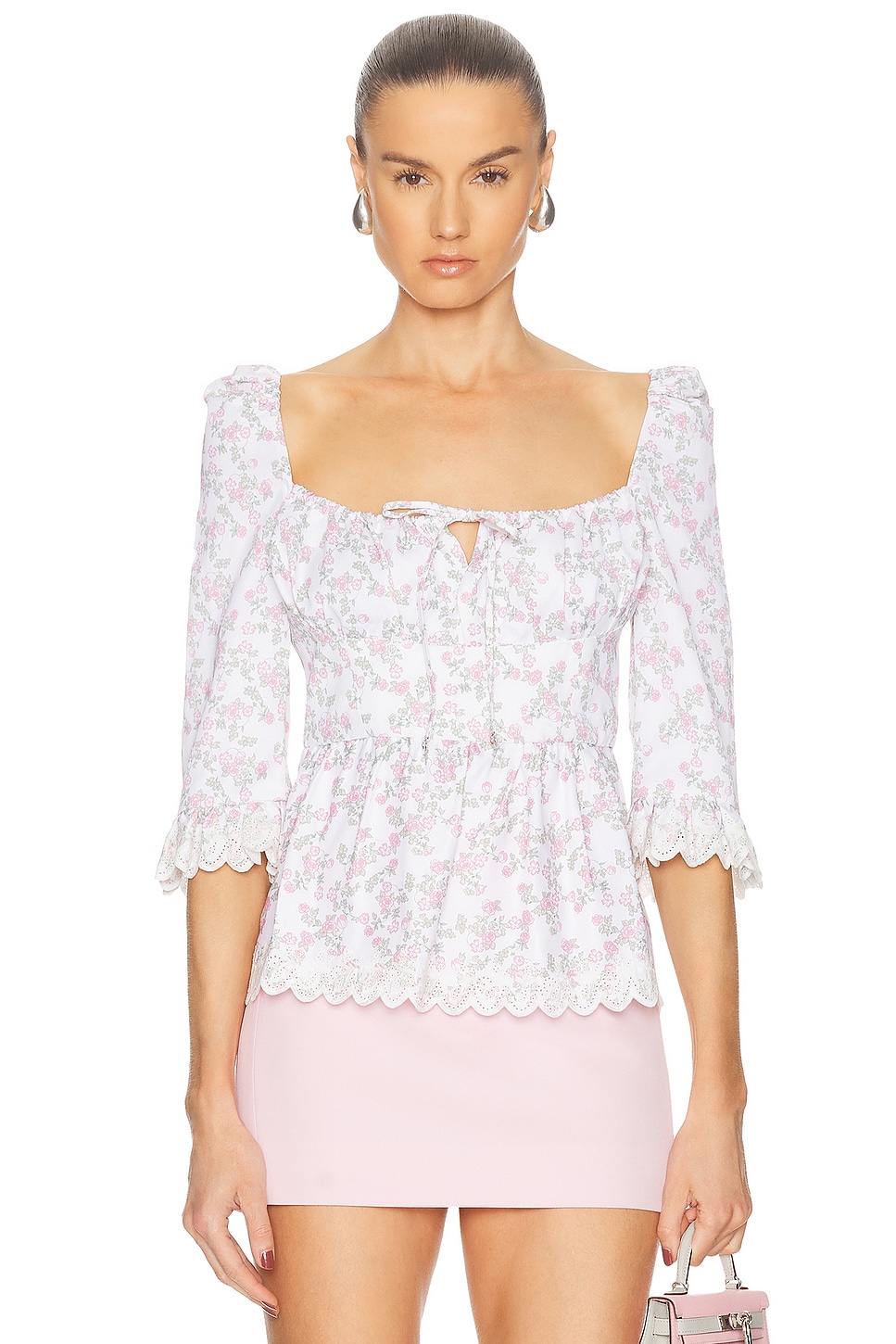 Coperni Open Neck Princess Top in Print Flowers White - White.  40 also in 34