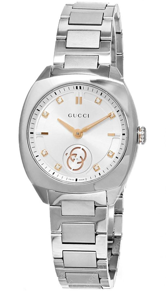 GUCCI Interlocking G Quartz 29MM Silver Diamond Dial Women's Watch YA142510
