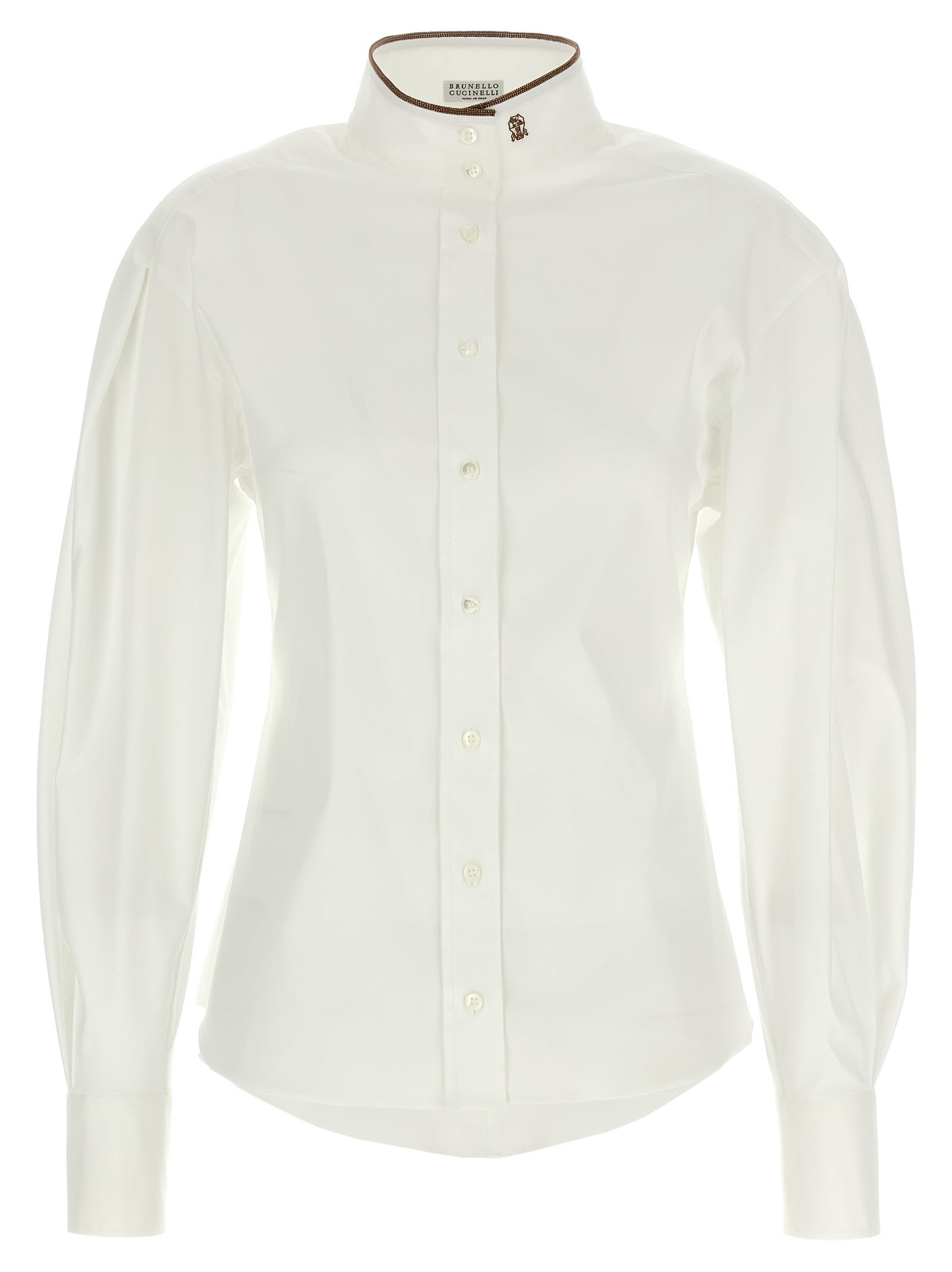 High-collar button-up shirt - White