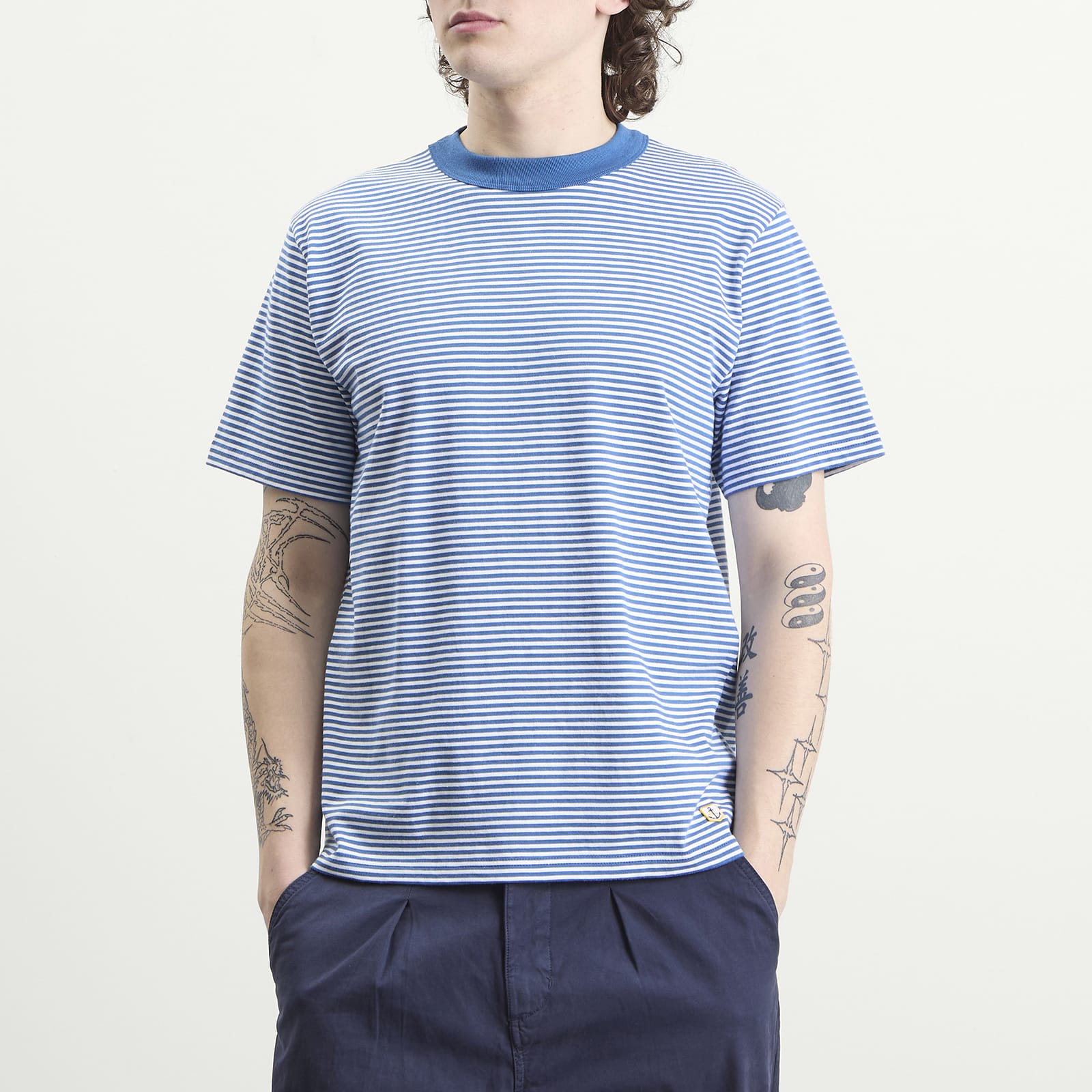 Men's Fine Stripe T-Shirt in Dark Blue/Blanc