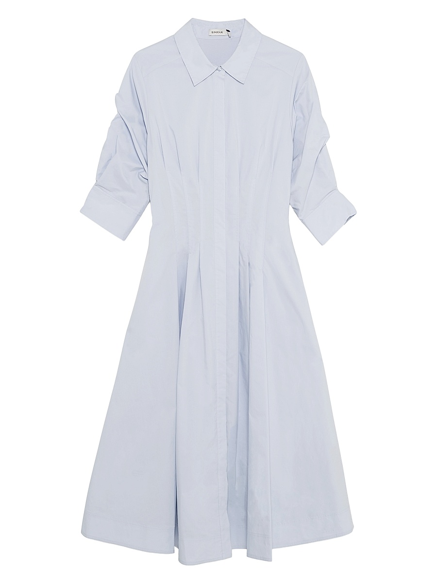 Women's Jazz Pintucked Midi Shirtdress - Periwinkle Sky