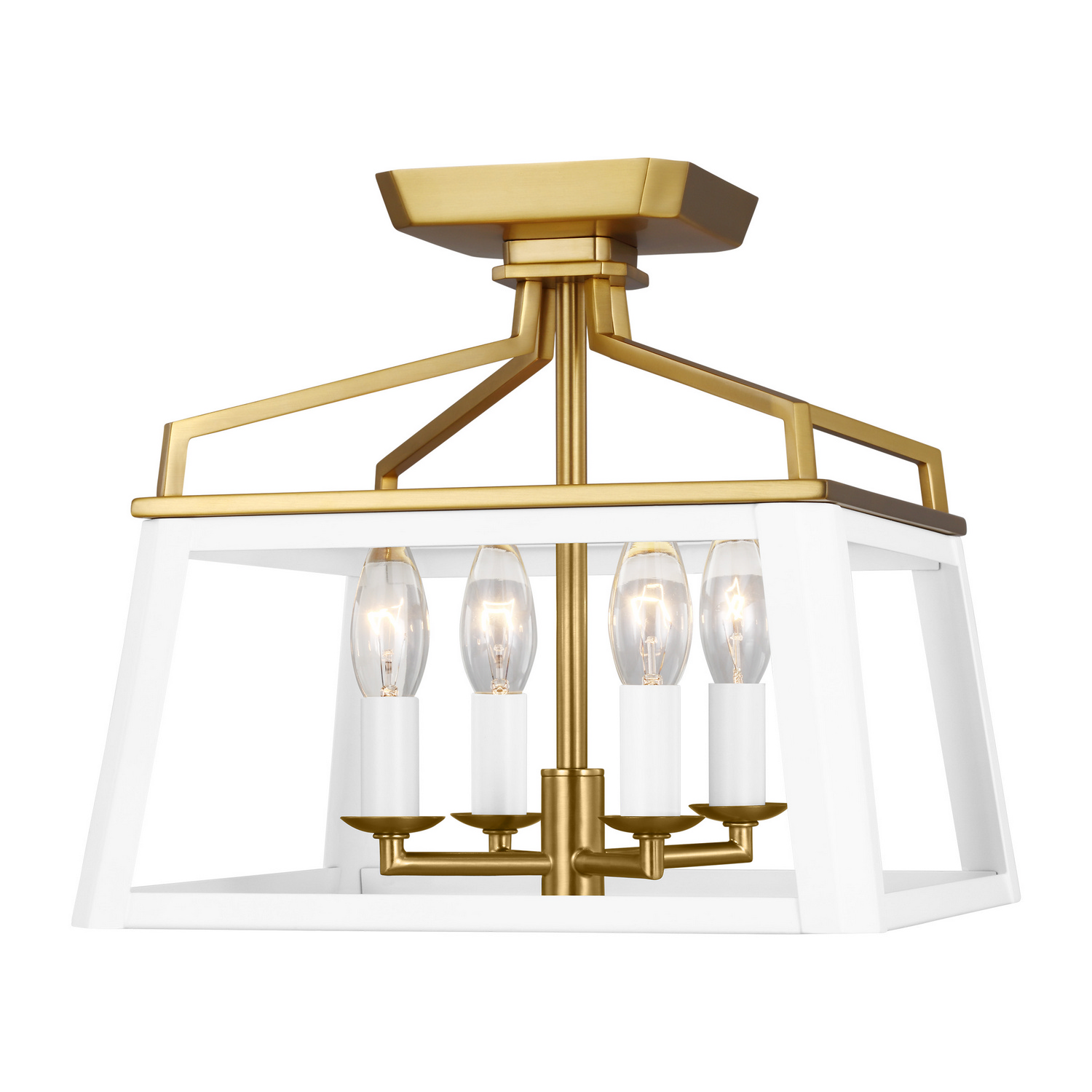 Carlow 4-Light Ceiling Light in White Matte And Burnished Brass by Chapman & Myer