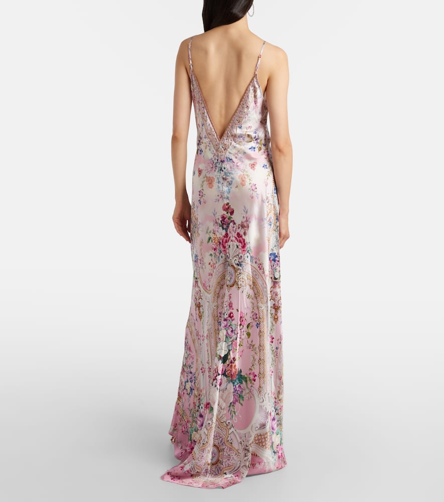 Embellished floral silk satin maxi dress