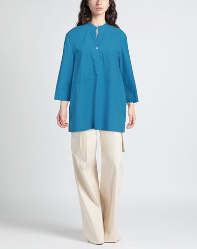 Woman Top Azure Size S Cotton, Elastane