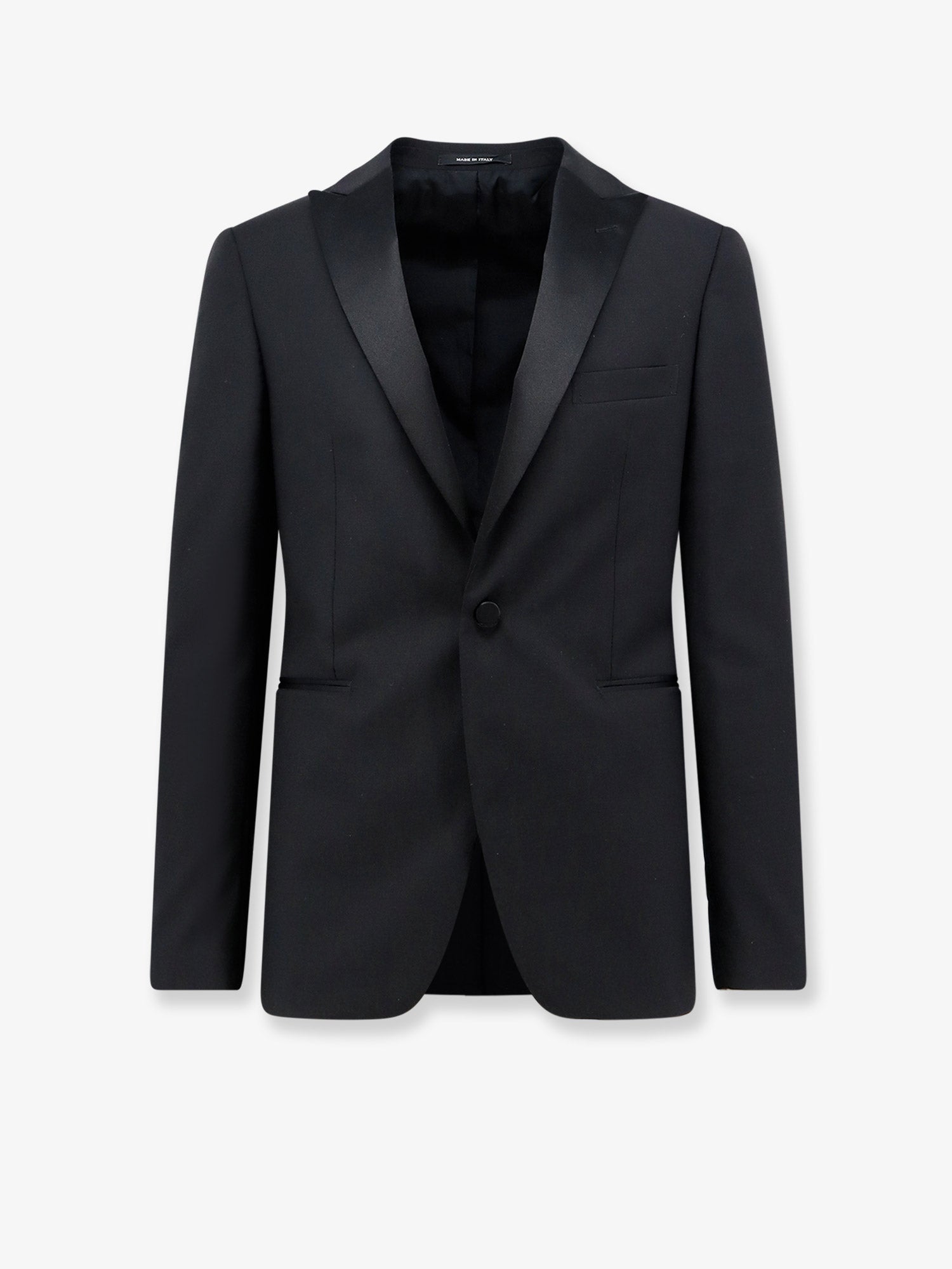Satin Peak Lapel Tuxedo Blazer — Black