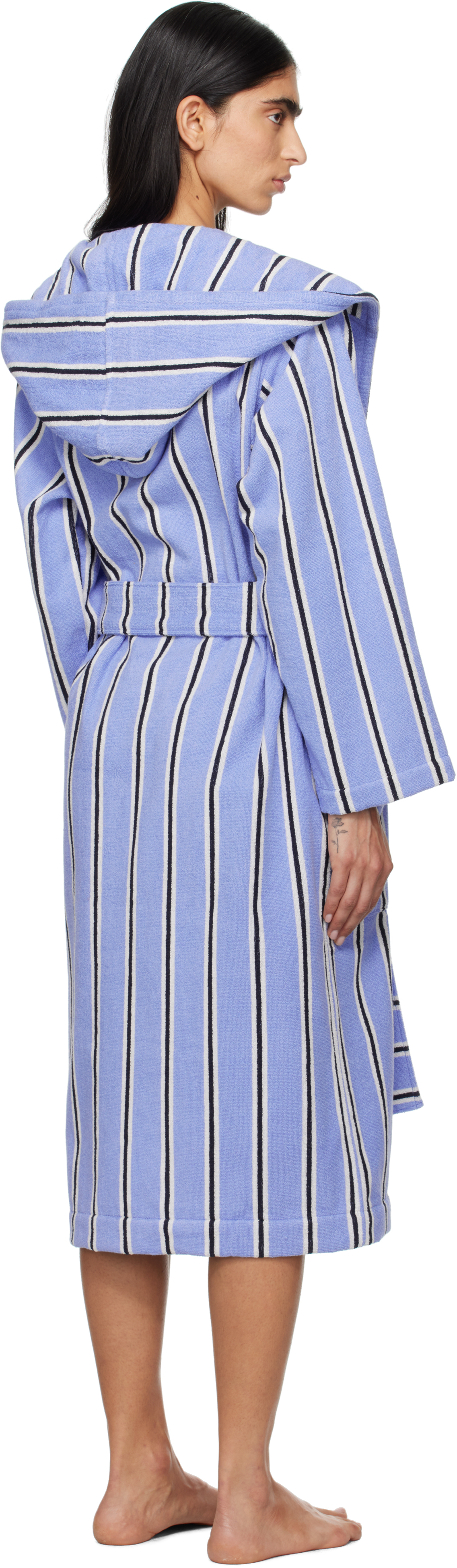 Tekla Blue Terry Hooded Bathrobe