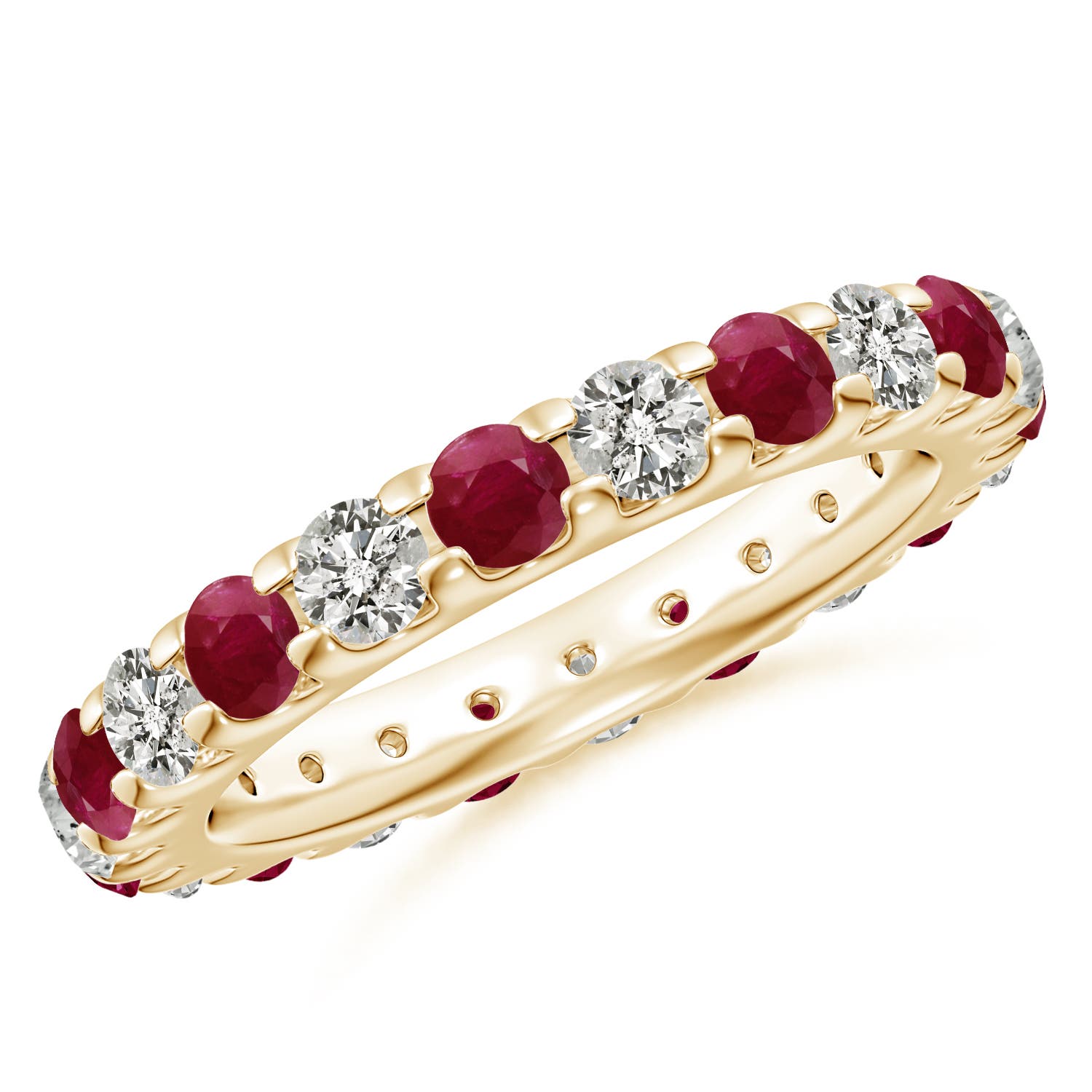 Angara 1.8 Carats Shared Prong Ruby and Diamond Eternity Band in 18K Yellow Gold