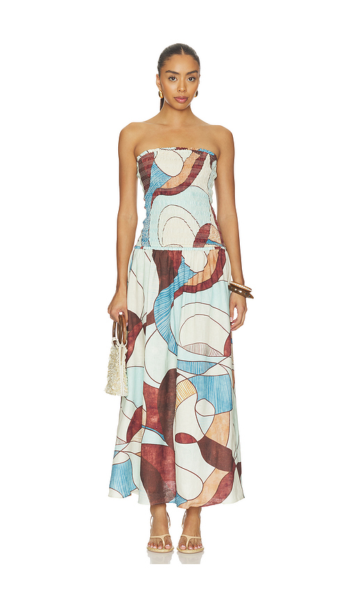 ROAME. Millie Maxi Dress in Baby Blue,Brown. S. Also in M