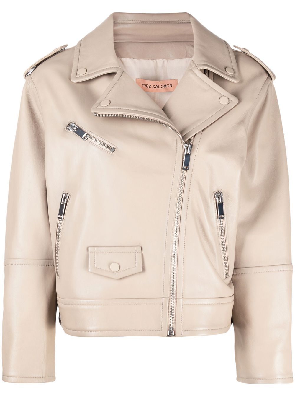 Zip-up leather biker jacket - Neutrals