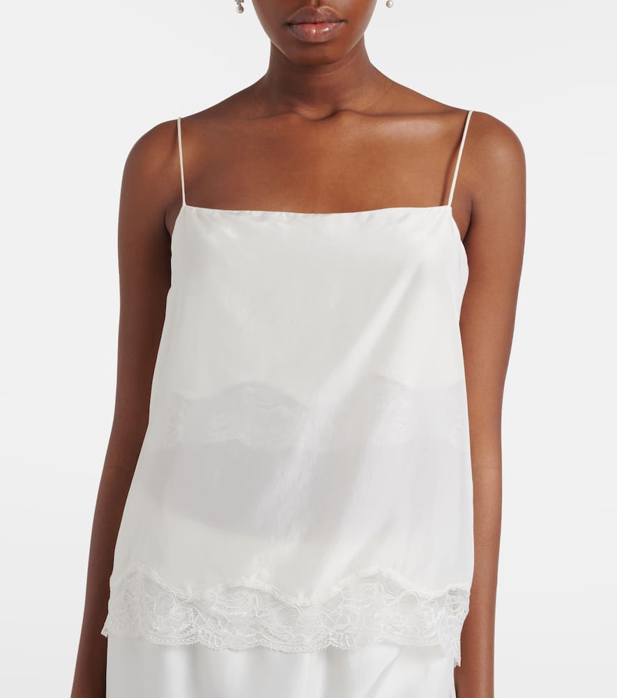 Playful Volumes lace-trimmed silk top