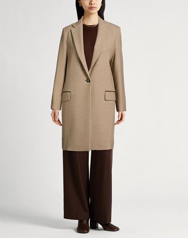 Woman Coat Beige Size 12 Polyester, Virgin Wool, Elastane