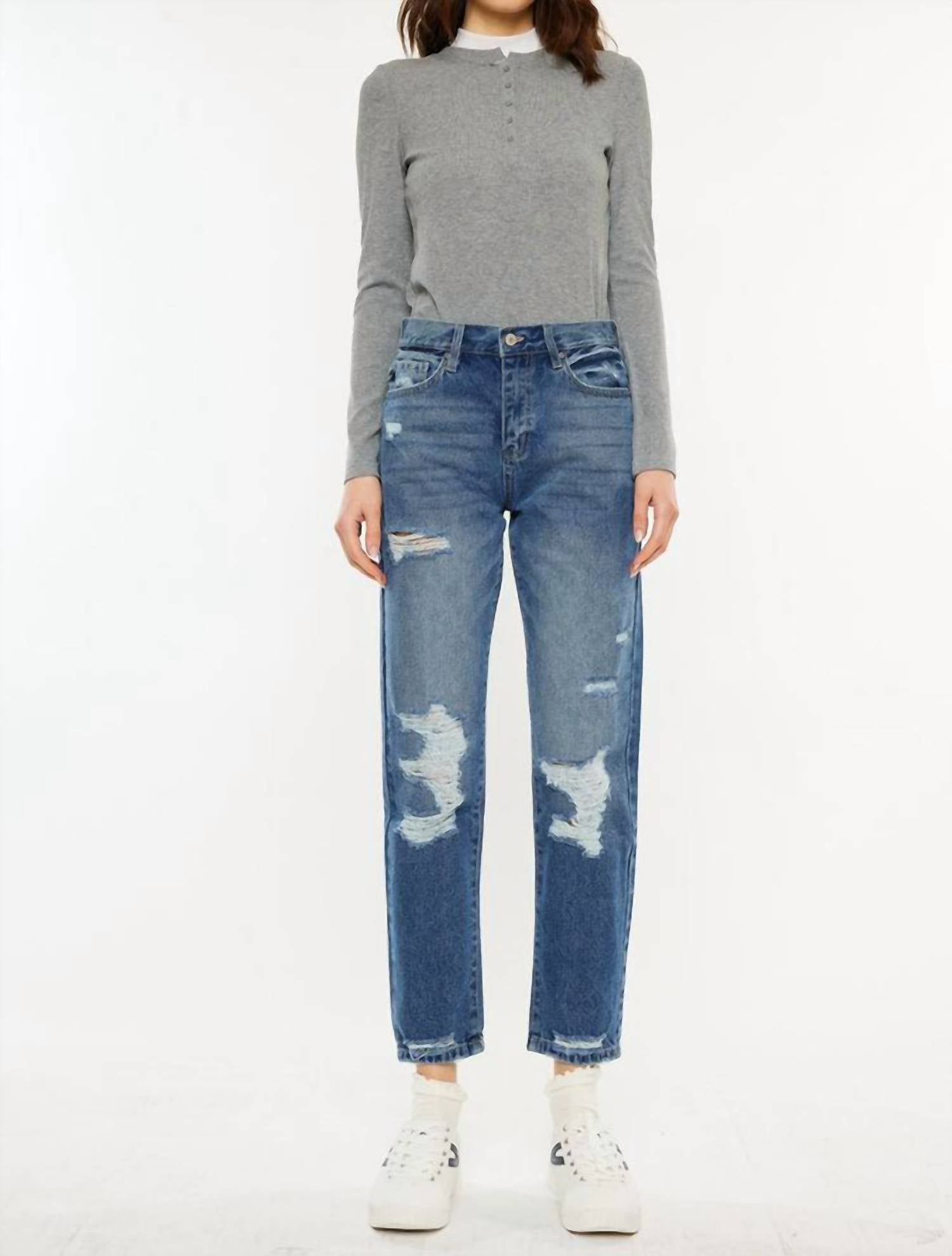 Kerrigan Ultra High Rise Mom Jeans In Blue