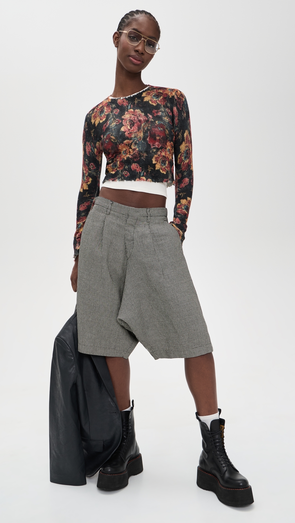 Jumbo Tailored Shorts Black And White Houndstooth