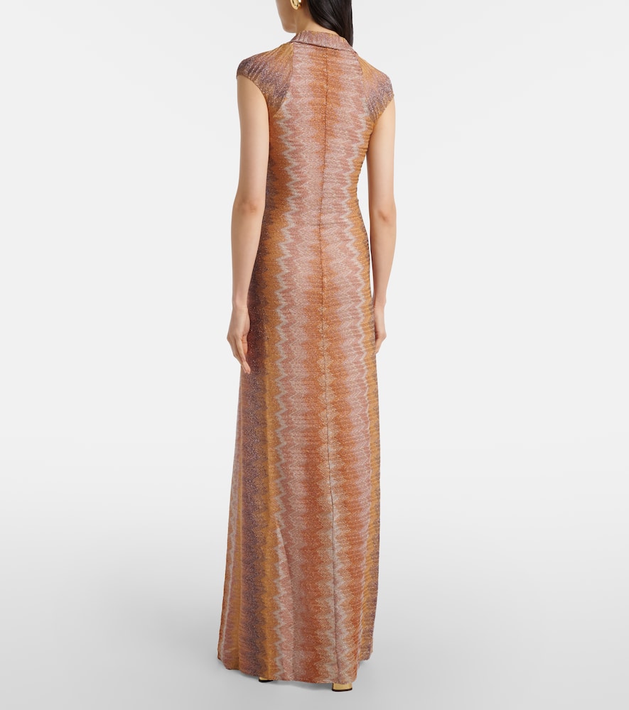 Gathered asymmetric lamé maxi dress