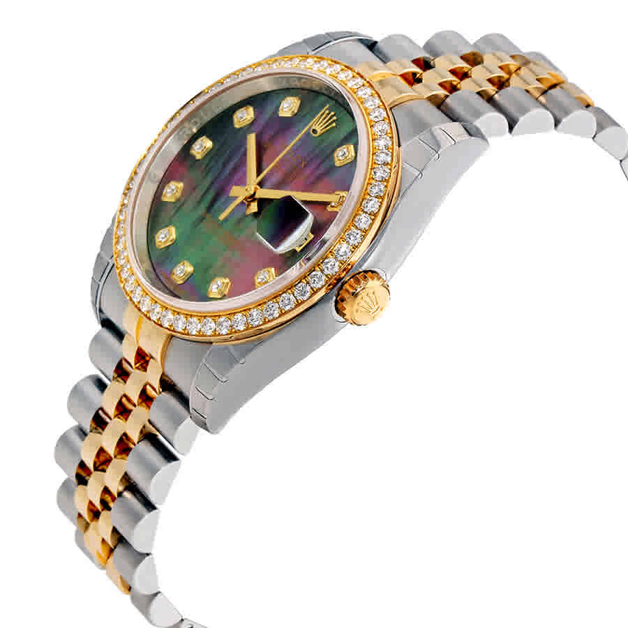 Datejust Black Mother of Pearl Dial Automatic Ladies 18 Carat Yellow Gold and Stainless Steel Watch 116243BKMDJ