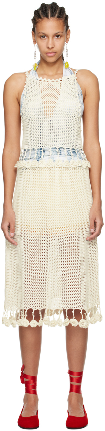 Bode Off-White Posy Midi Dress