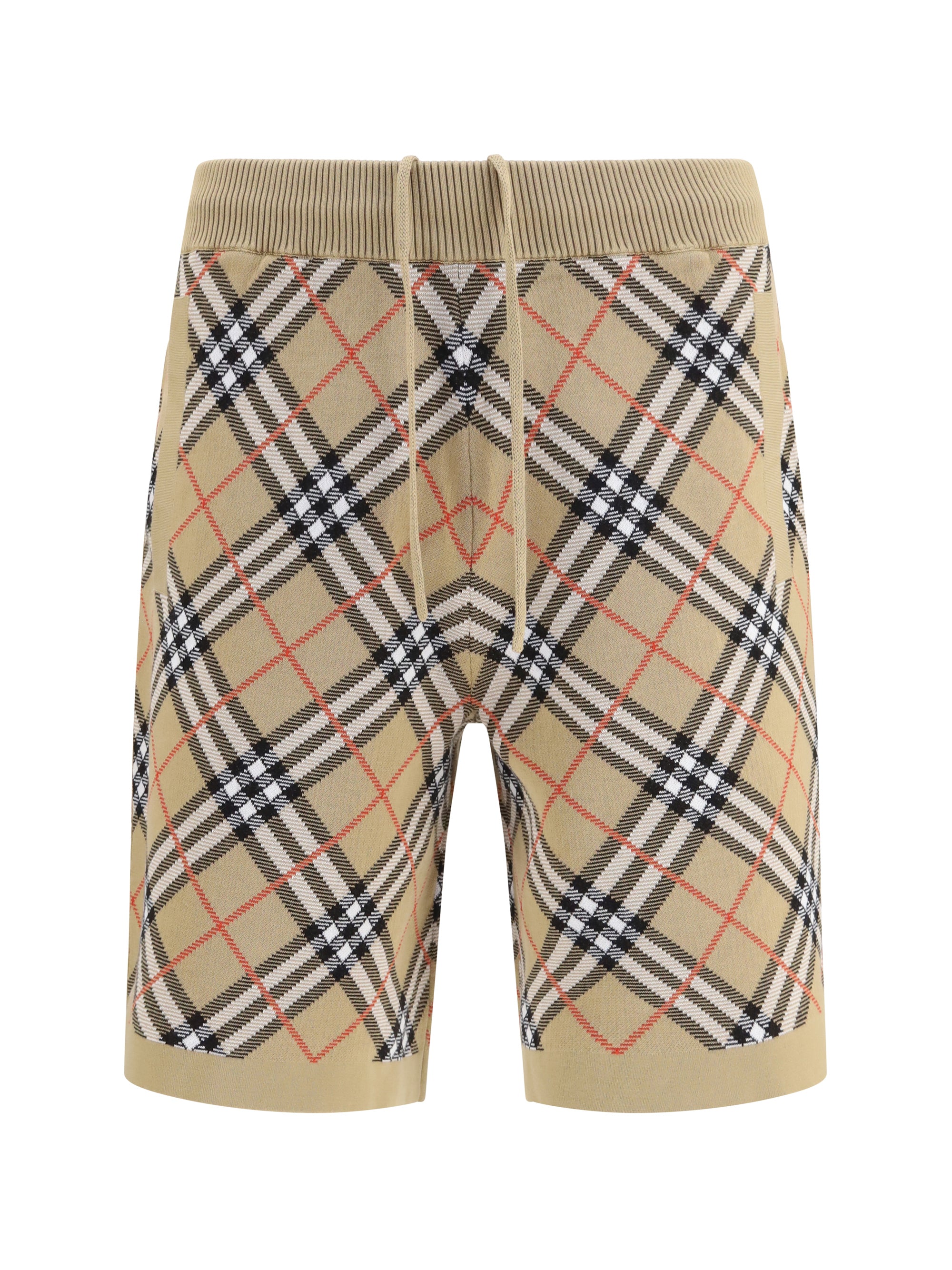 Check Cotton Blend Bermuda Shorts — Beige
