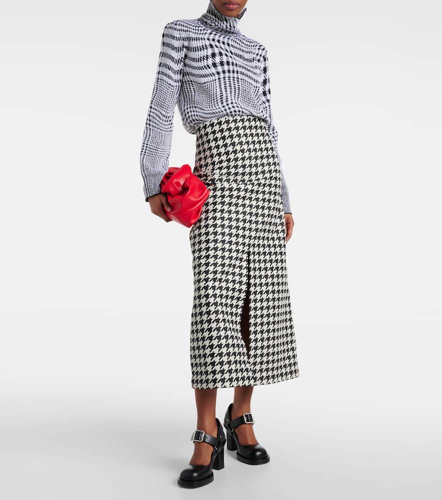 Houndstooth twill maxi skirt