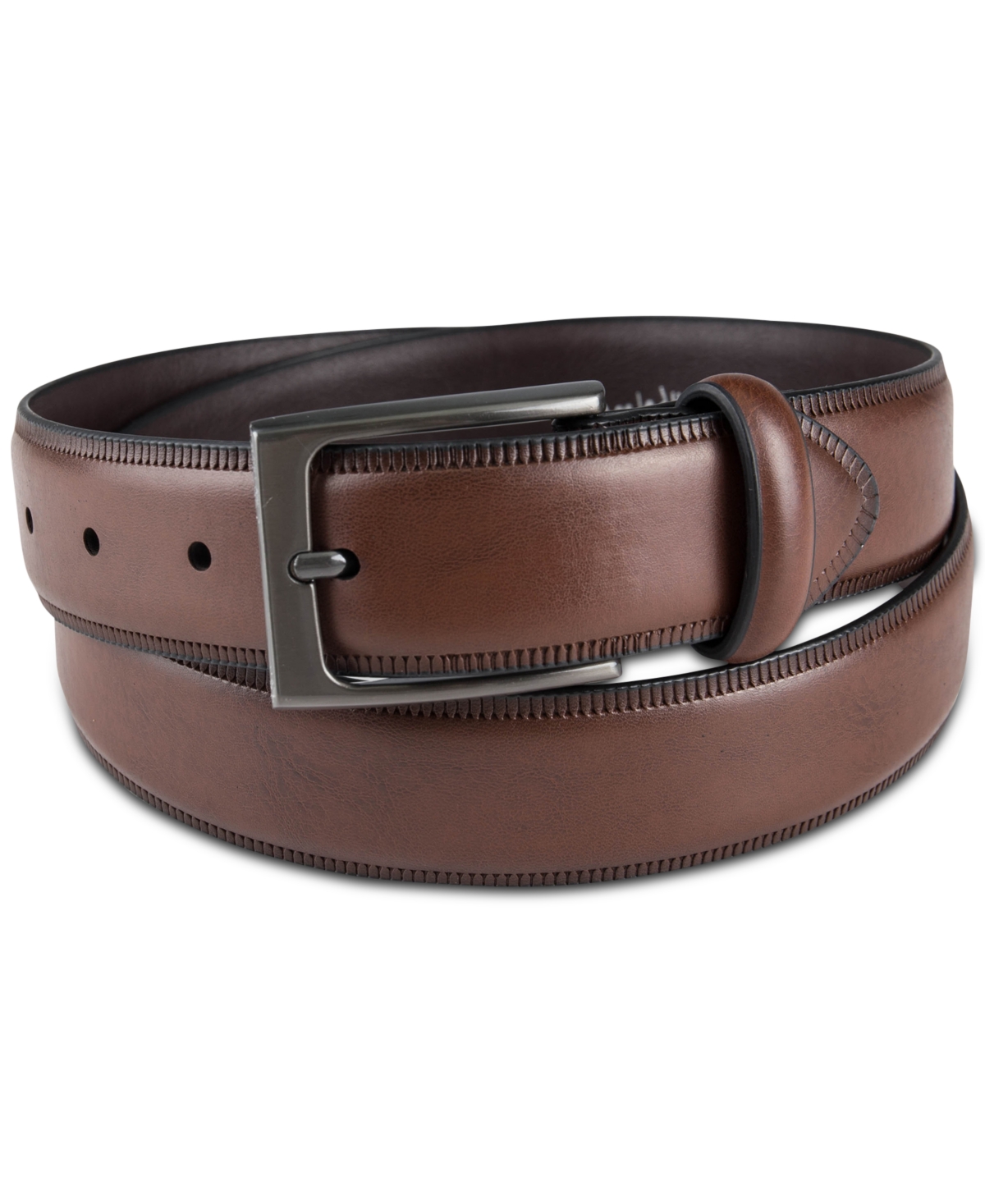 Men's Embossed Edge Belt, Created for Macy's - Cognac