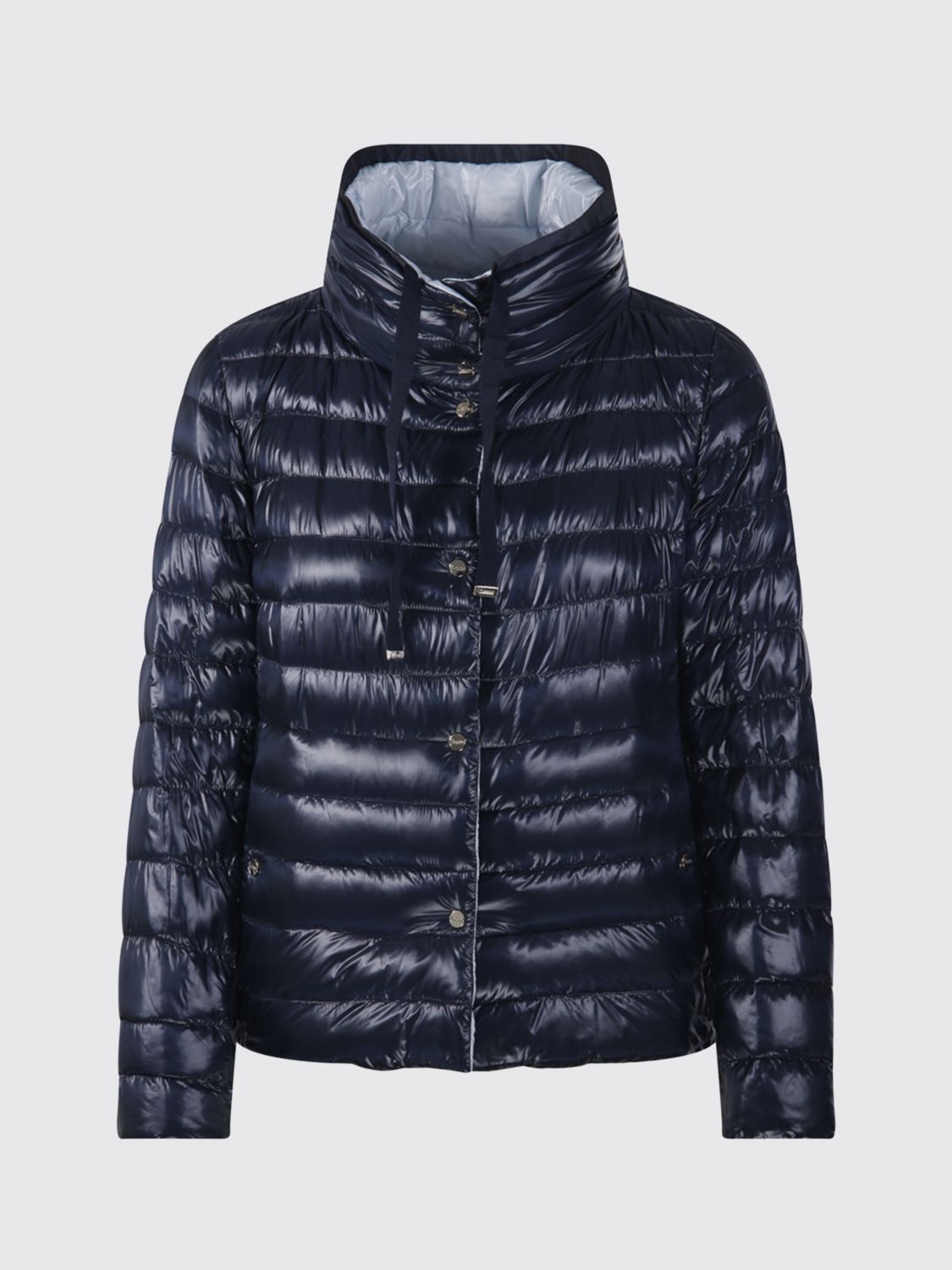 Short Puffer Jacket In Ice Nylon With Metal Buttons
