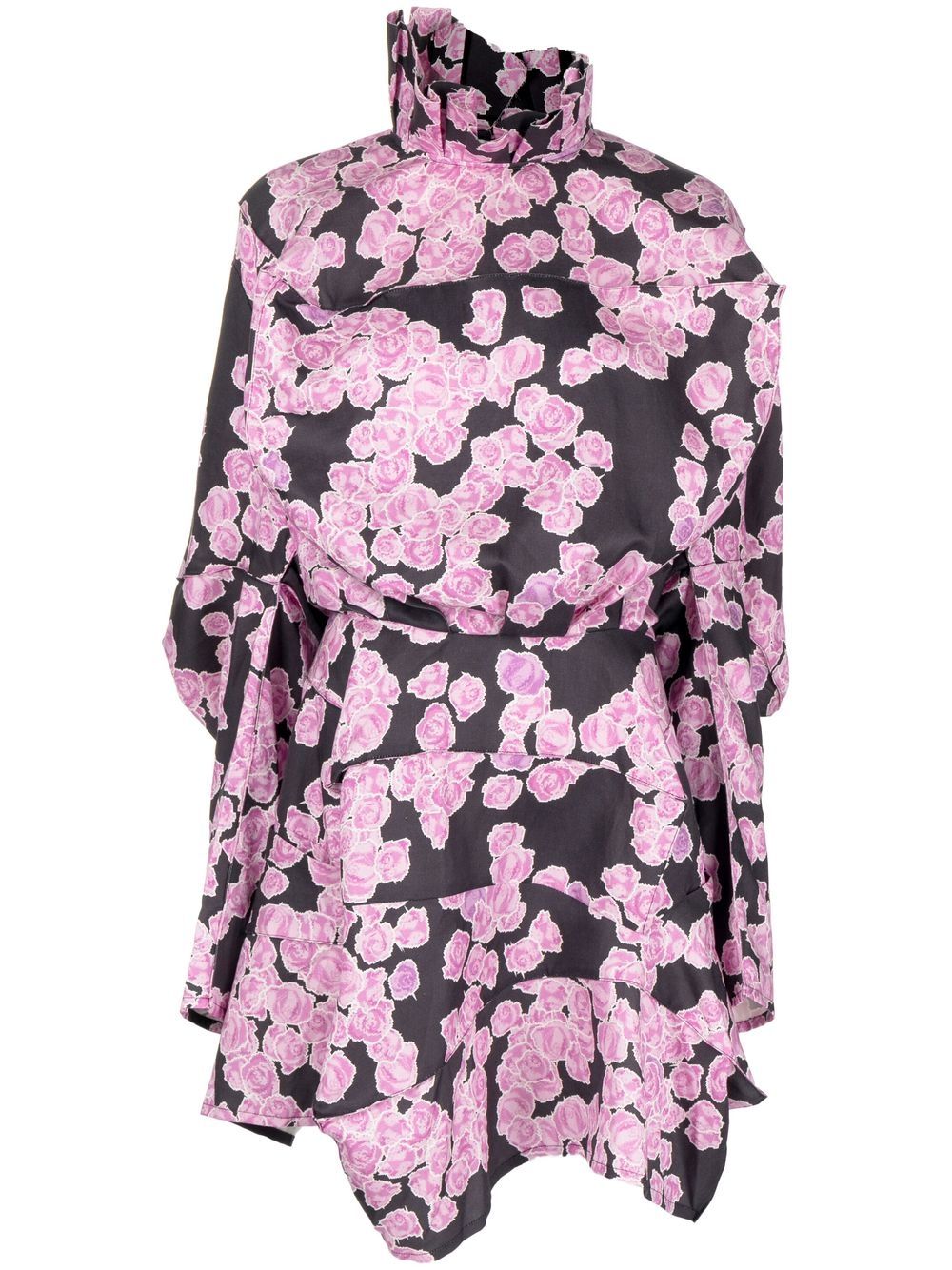 Floral-print box shirt dress - Black