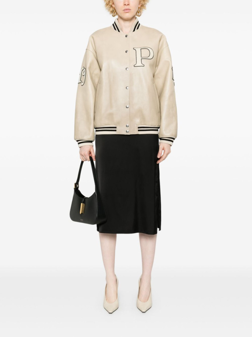 Ivory Leather Bomber Jacket