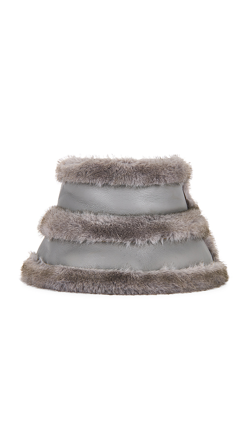 Jocelyn Faux Mink & Leather Bucket Hat in Grey