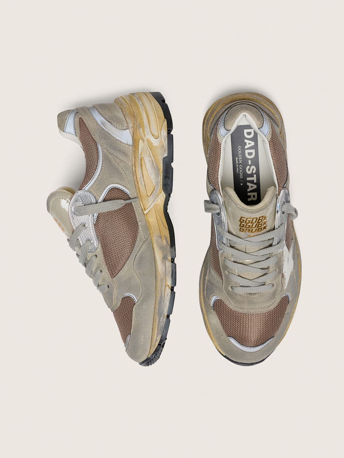 Golden Goose - Men's Dad-star In Dove-gray Suede And Silver Mesh With White Leather Star And Suede Heel Tab, Man