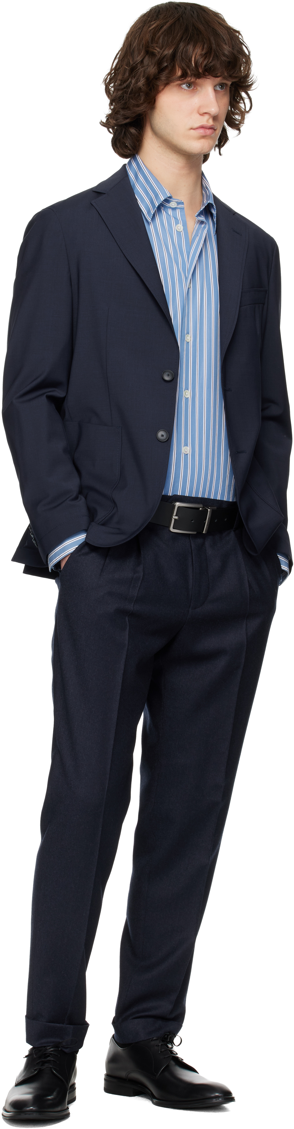 Navy Wool Flannel Trousers