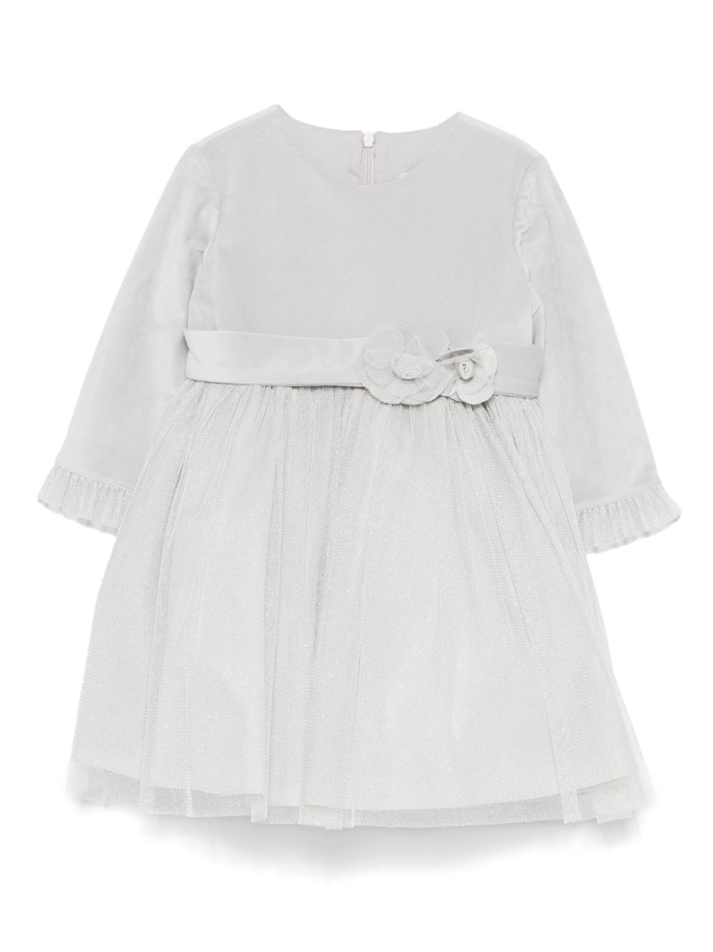 Floral-appliqué tulle dress - Grey