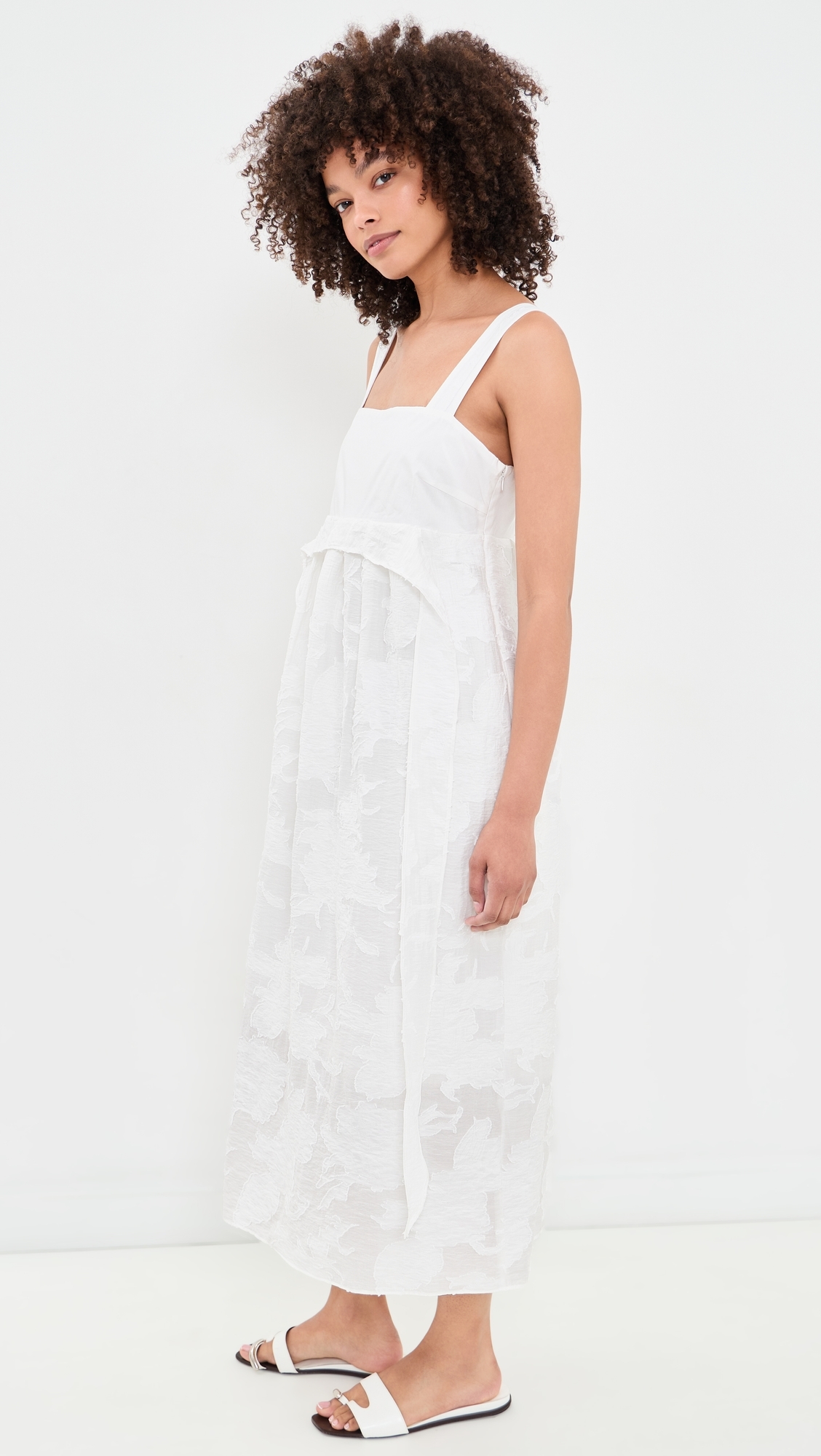 Coupe Mixed Media Dress Off White