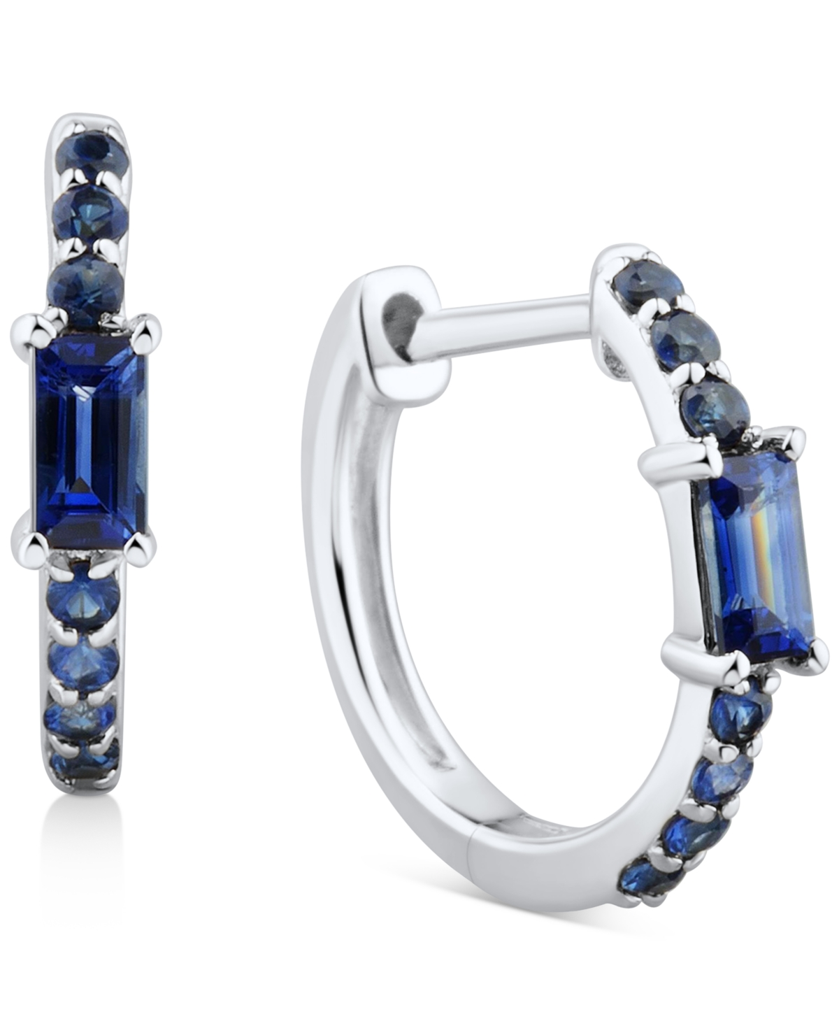 "Sapphire Extra Small Hoop Earrings (1/2 ct. t.w.) in 14k White Gold, 0.43"" - White Gold"