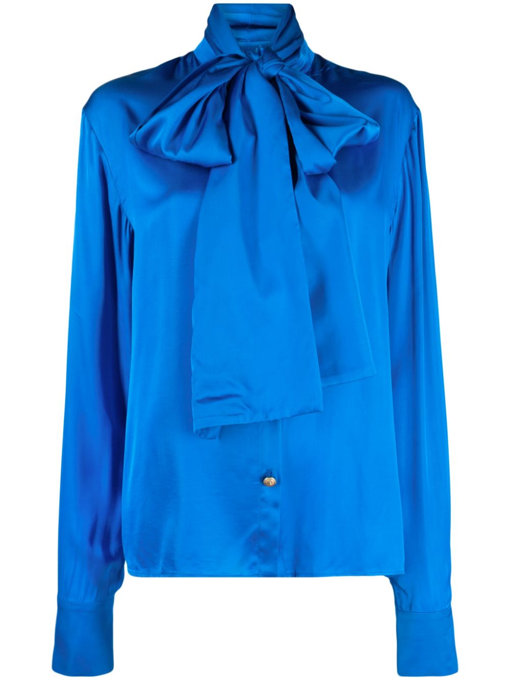 Pussy-bow satin blouse - Blue