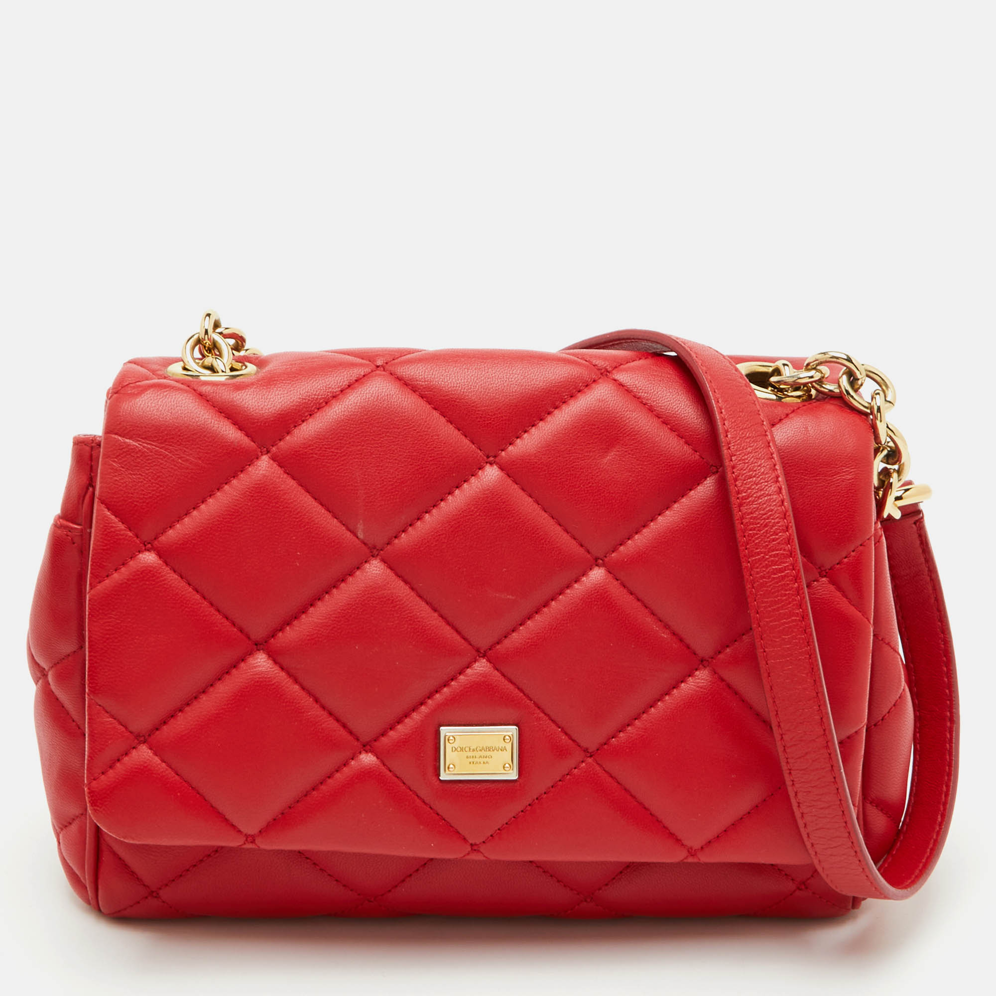 Dolce & Gabbana Miss Kate Small Red Quilted Leather Flap Crossbody Bag