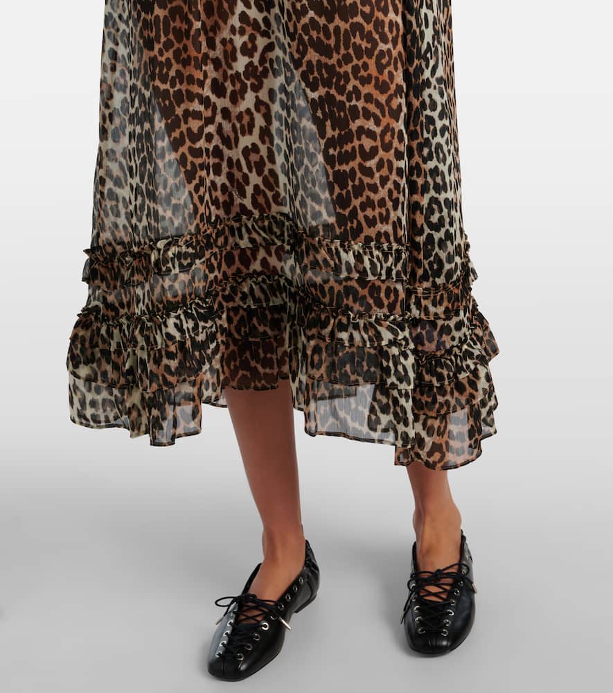 Leopard-print sheer chiffon midi dress