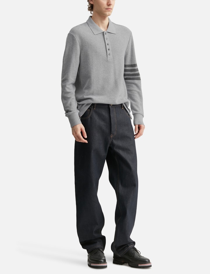 Textured Pique 4-Bar Long Sleeve Polo
