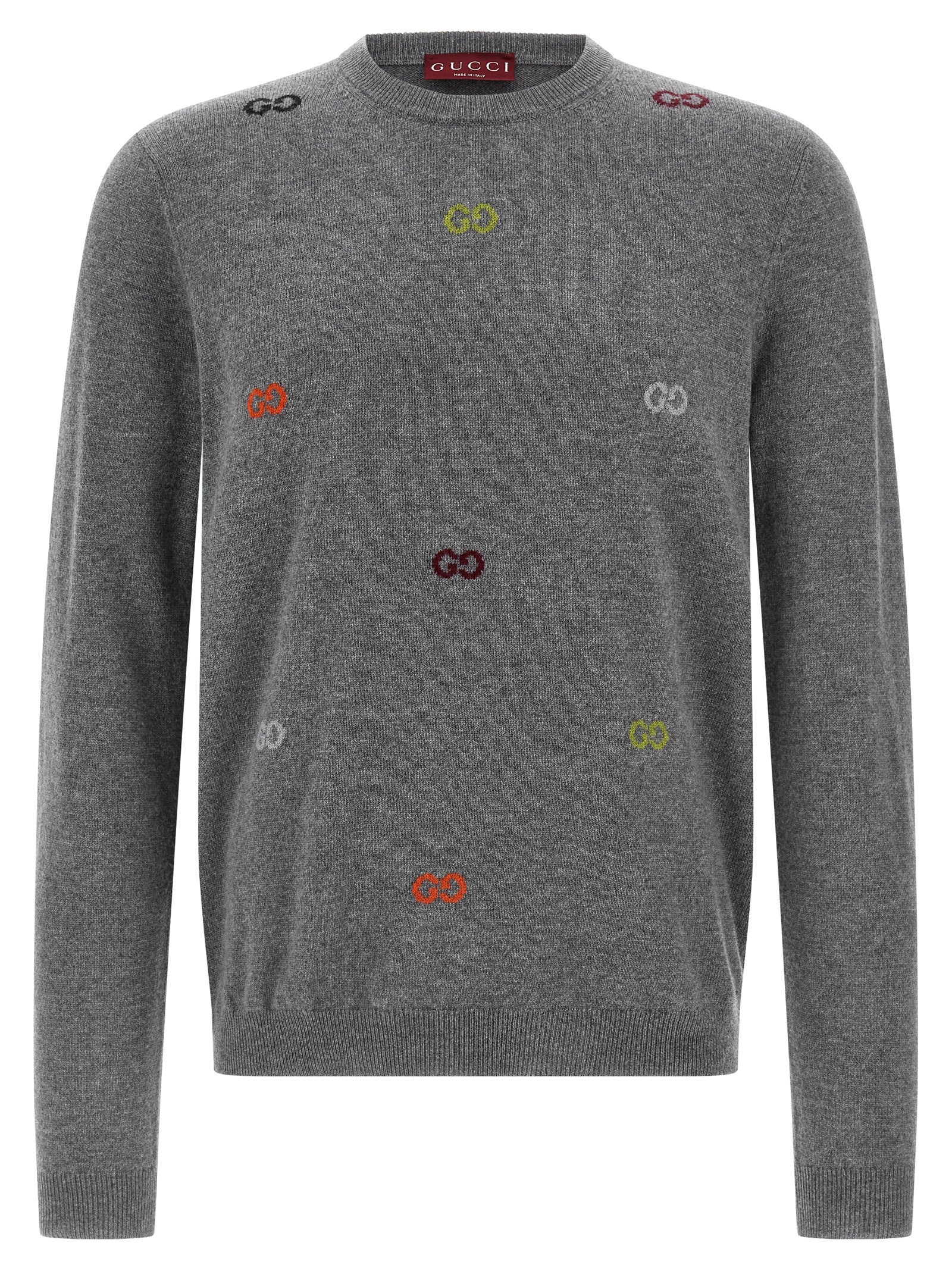 Multicolor GG Intarsia Cashmere Sweater — Gray