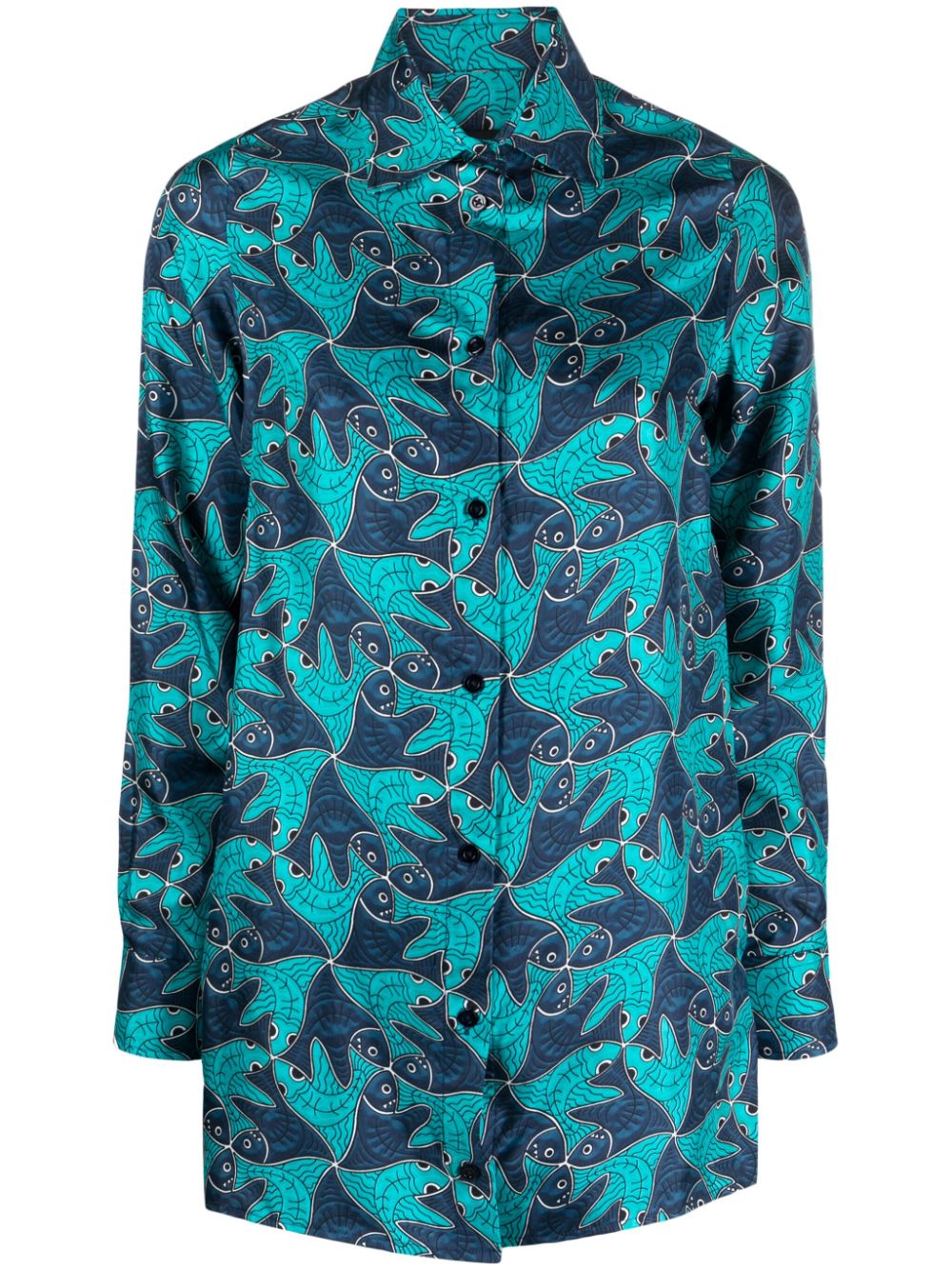 Fish-pattern silk shirt - Blue