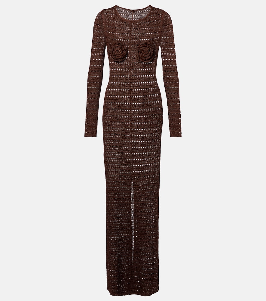 Floral-appliqué crochet maxi dress
